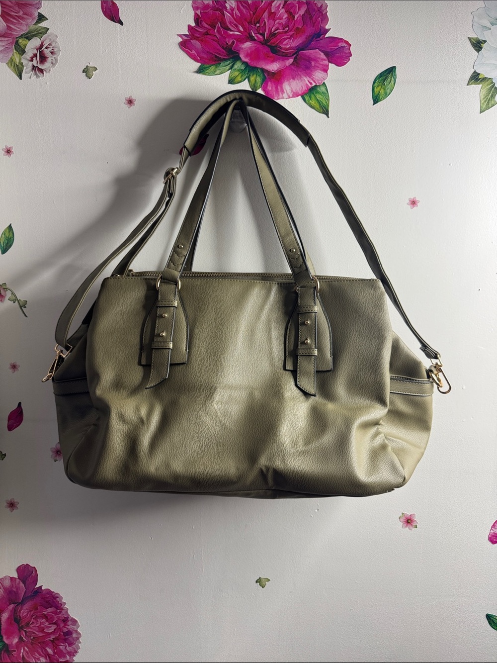 Time and Tru Olive Travel Tote with Dual Straps
